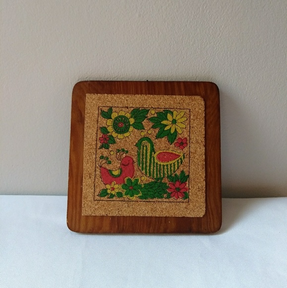 Vintage Accents Wooden Cork Hot Plate Tray Platter Poshmark